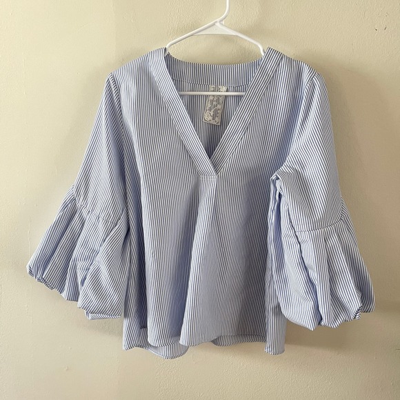 Anthropologie Tops - Sadie & Sage Striped Bell Sleeve Womens Medium Pullover Top Blue White